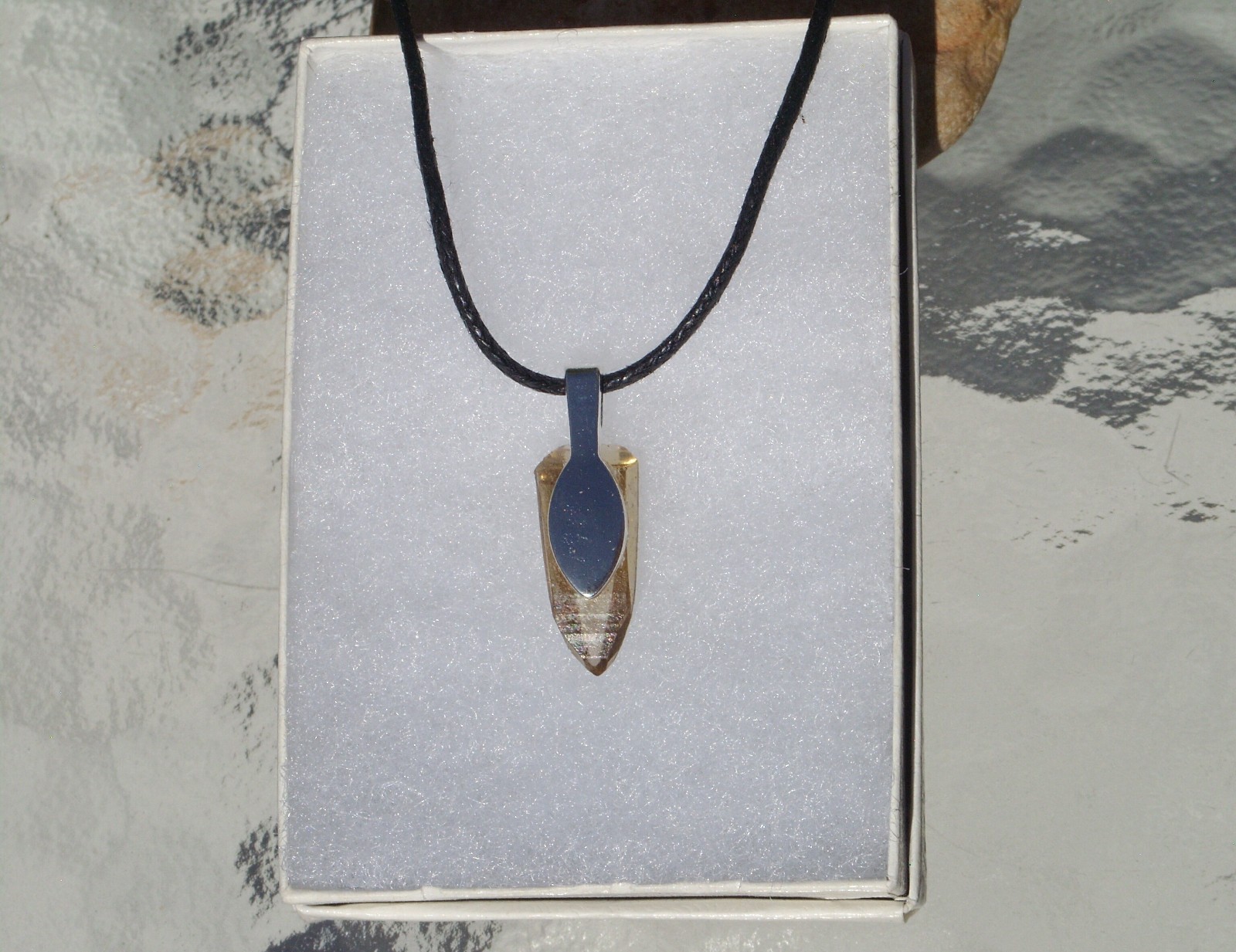 Natural Lemurian Citrine Crystal Point Free Form Stone Pendant Necklace Small