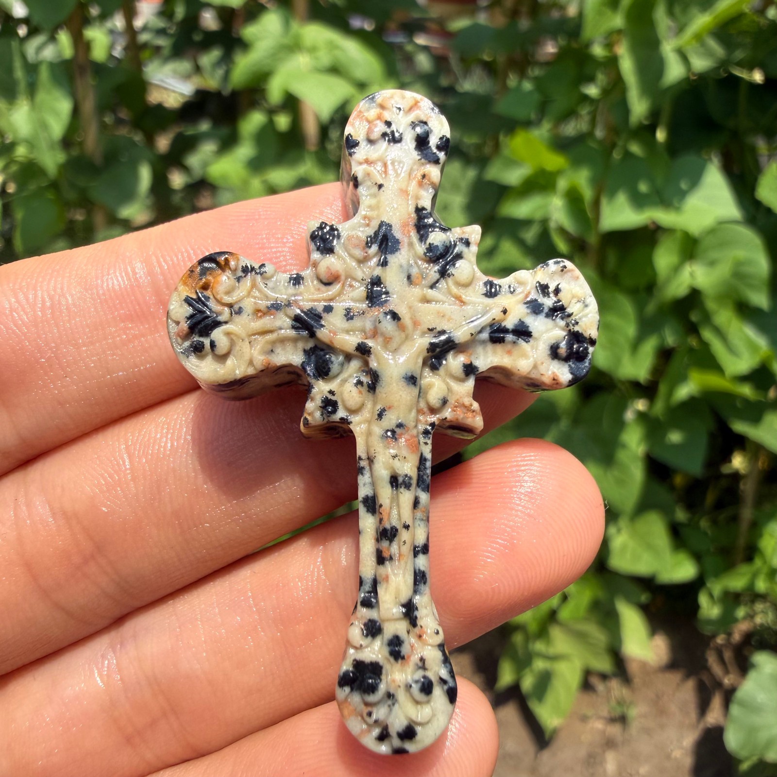 2″ Natural Spotted stone Quartz Crystal Cross Reiki Faith Amulet 1pc