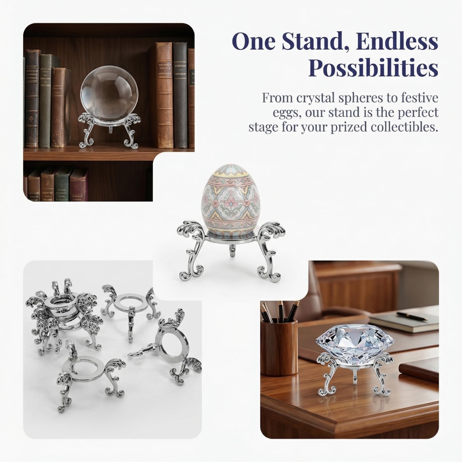 14 Pack Metal Crystal Ball Stand – 2″ Silver Sphere Holders for 40-80mm Display