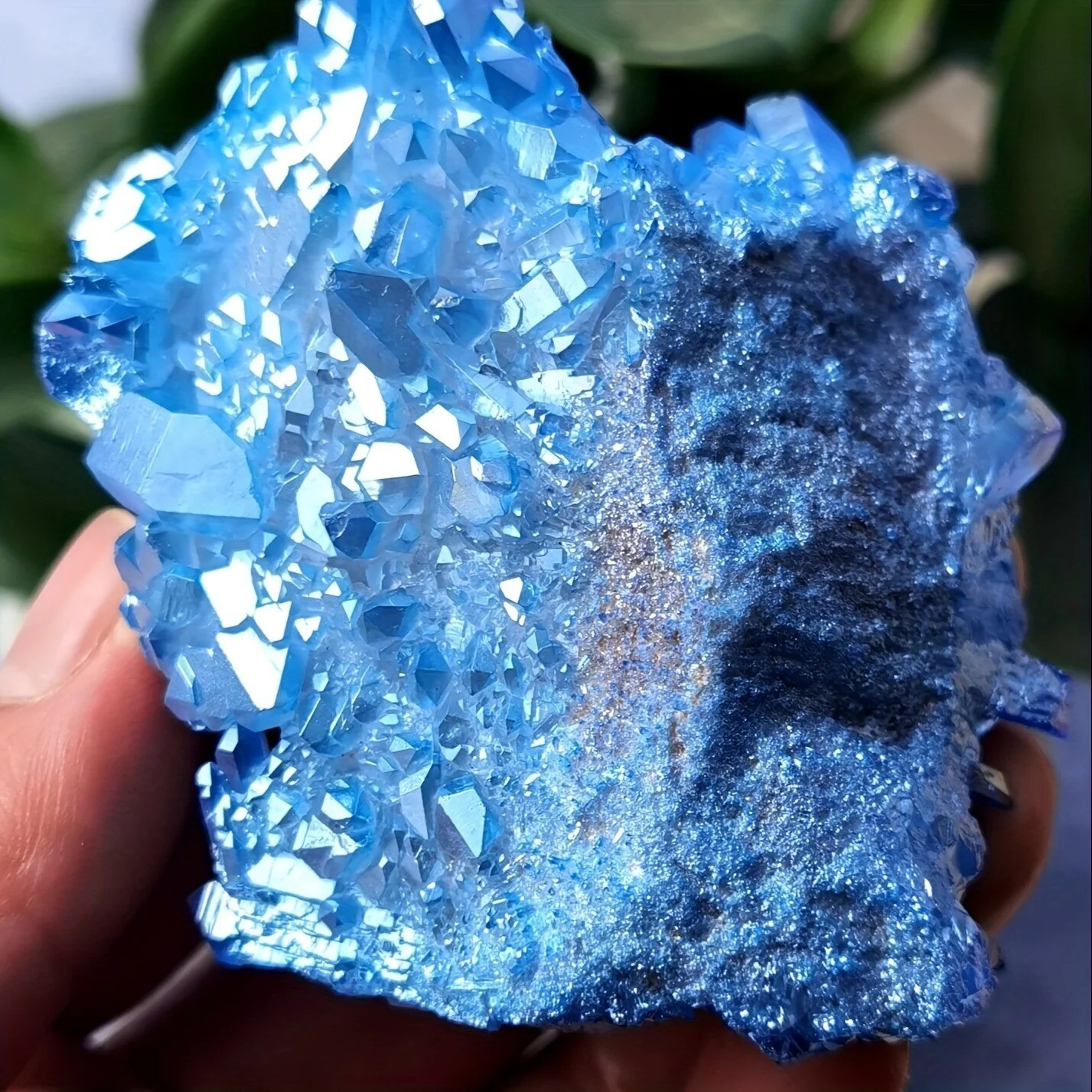Aqua Aura Blue Quartz Titanium Cluster Mineral Specimen Geode Ornament 80-110g