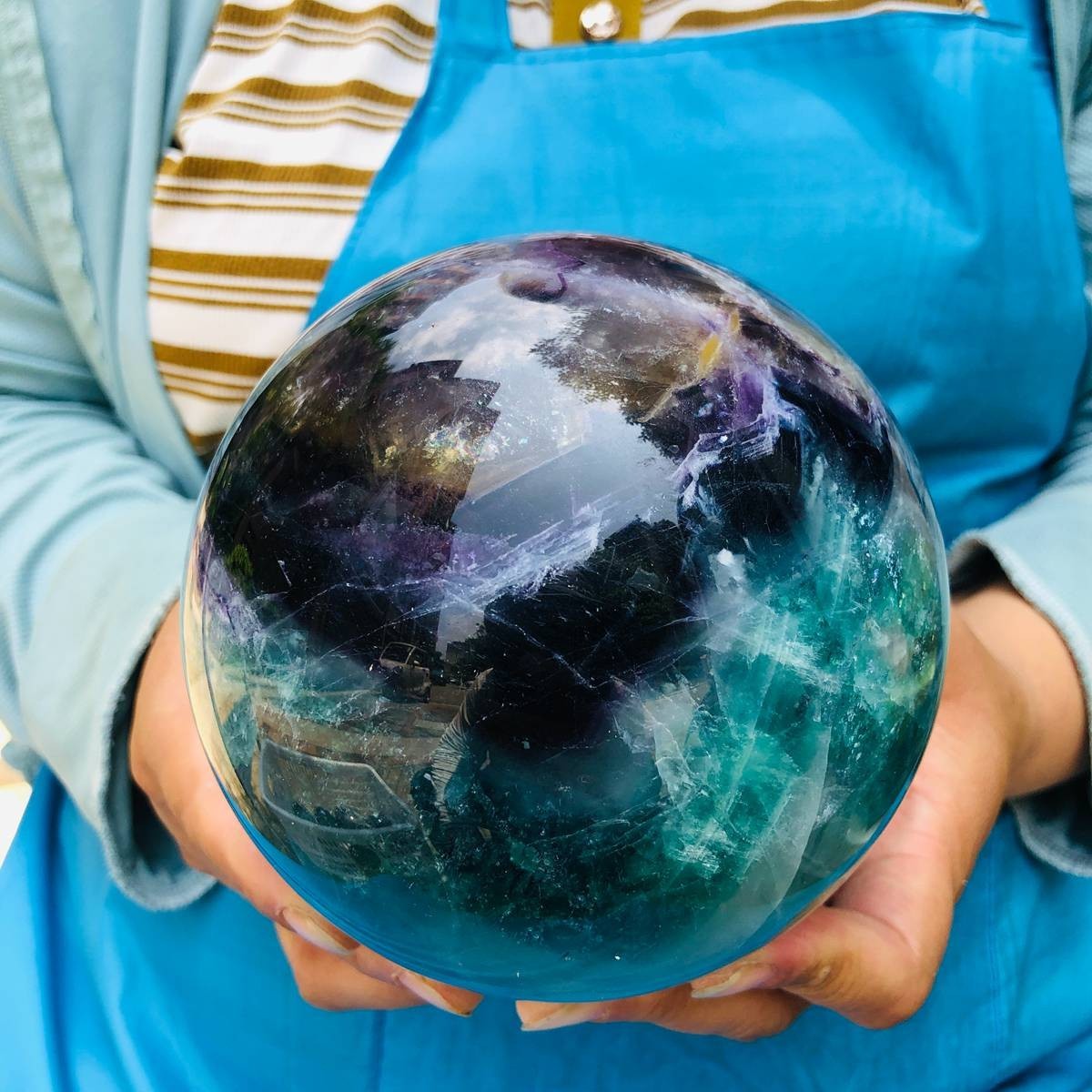 6.22LB Natural Crystal Rainbow Fluorite Sphere Display Ball Reiki Healing