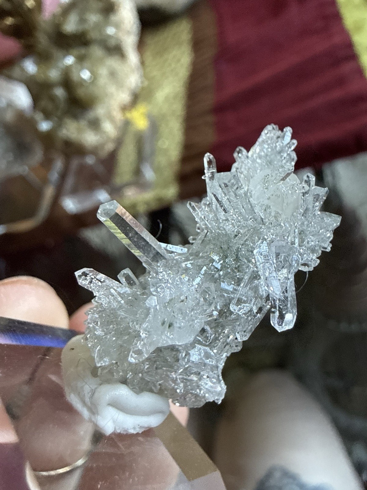 Clear Quartz Crystal Cluster Display Specimen on Acrylic Stand, 0.78 oz