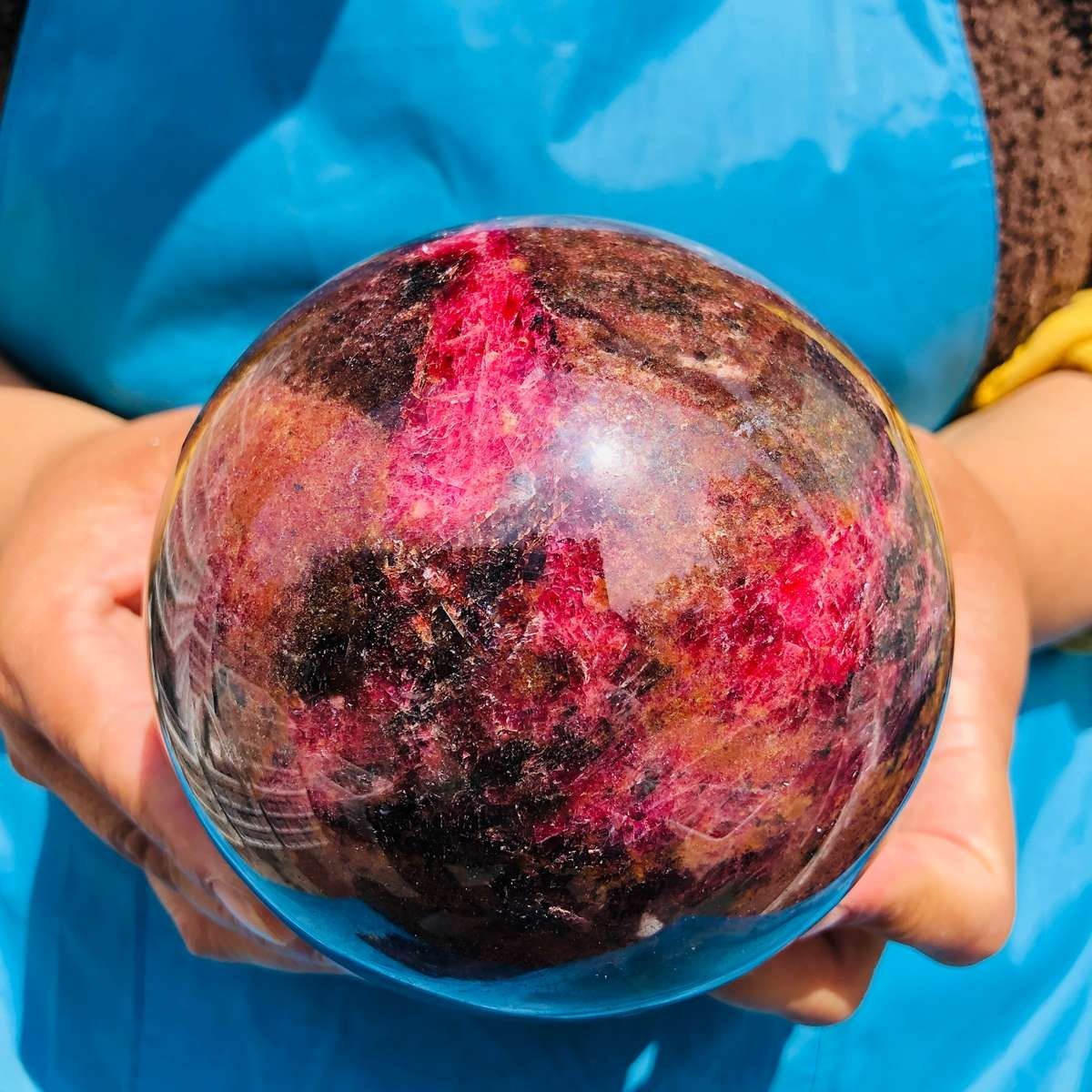 5.03LB Natural Rhodonite Crystal Sphere Pink Black Healing Gem Stone 4793