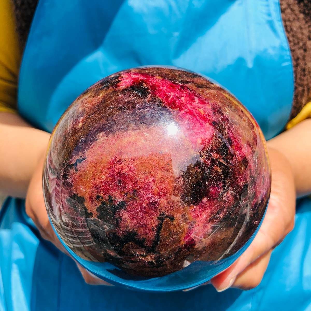 5.03LB Natural Rhodonite Crystal Sphere Pink Black Healing Gem Stone 4793