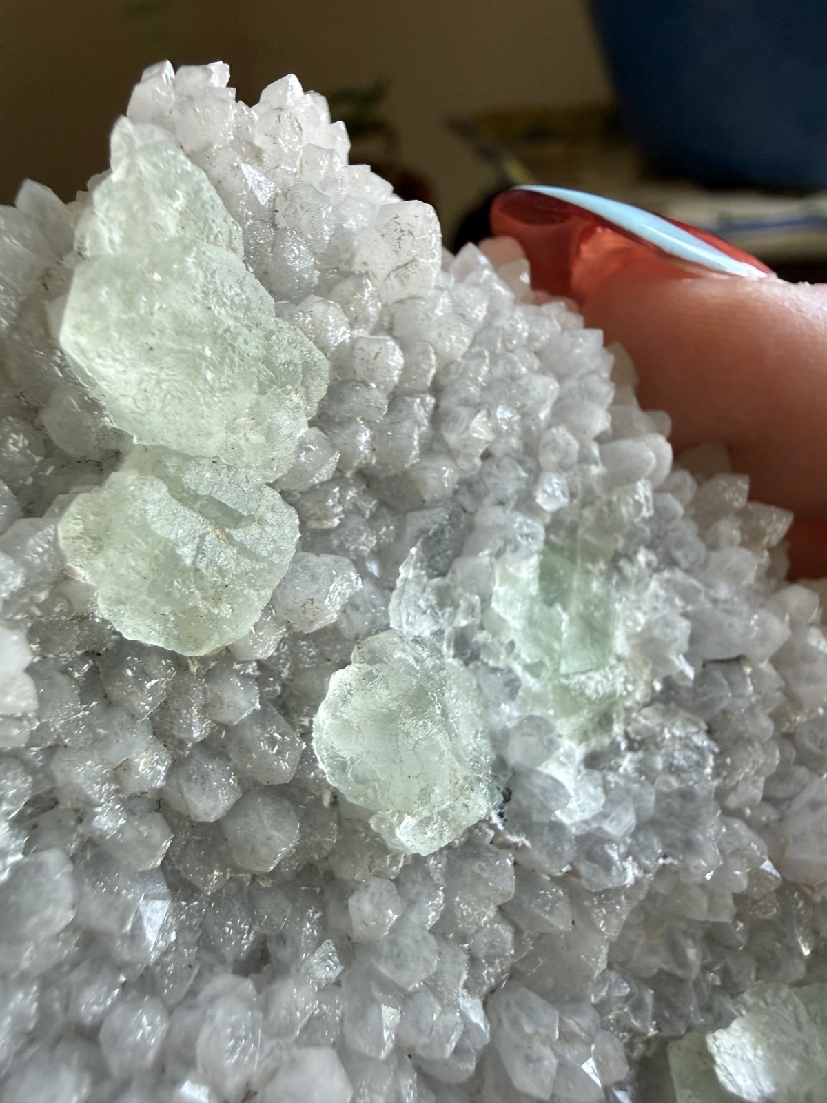White Quartz Crystal Cluster with Green Fluorite – 7.05 oz