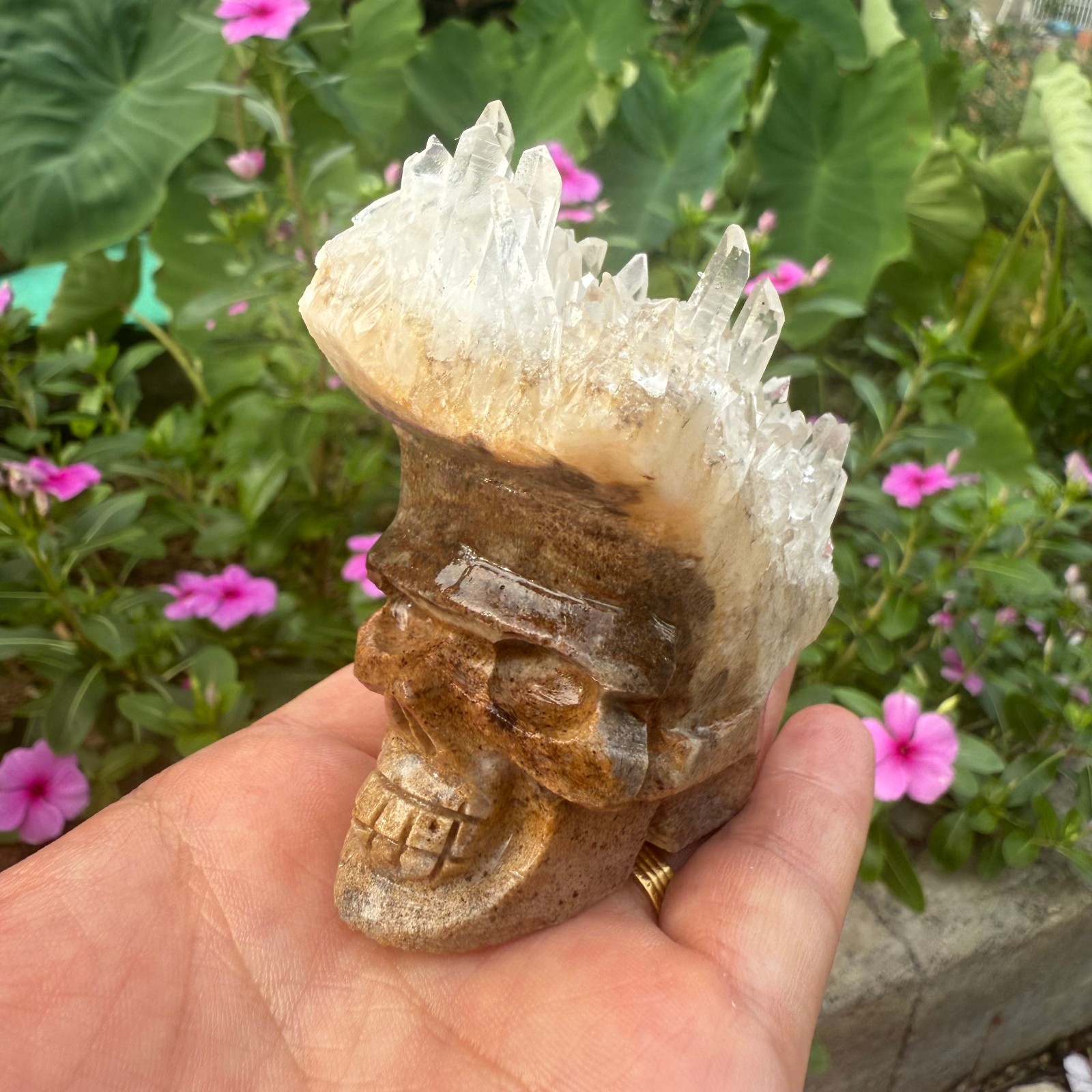 Natural Crystal Quartz Cluster carved Skull Reiki Healing 1pc