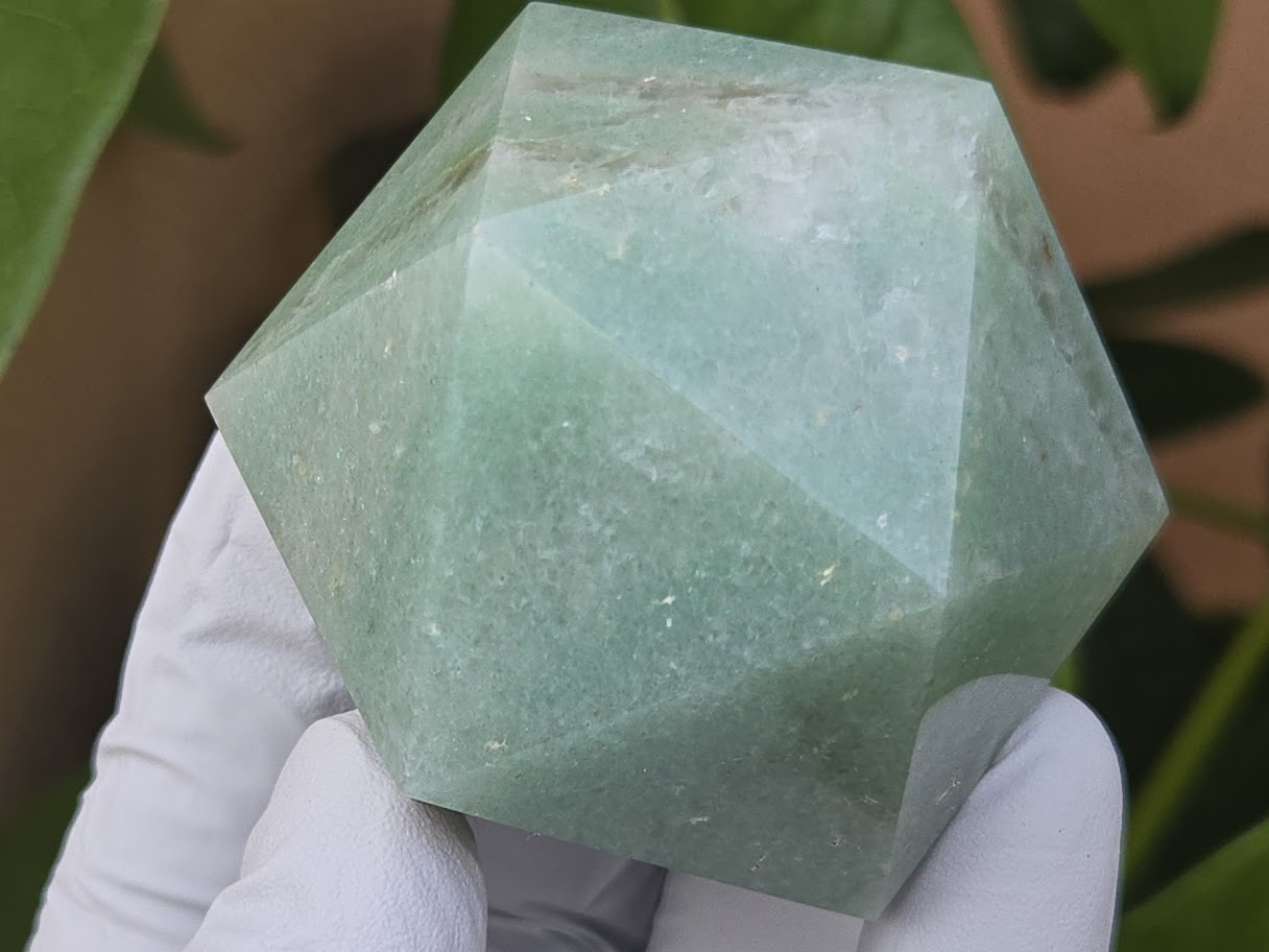 Green Aventurine Carved Geometric Icosahedron Large (60 to 70 mm) Decorative