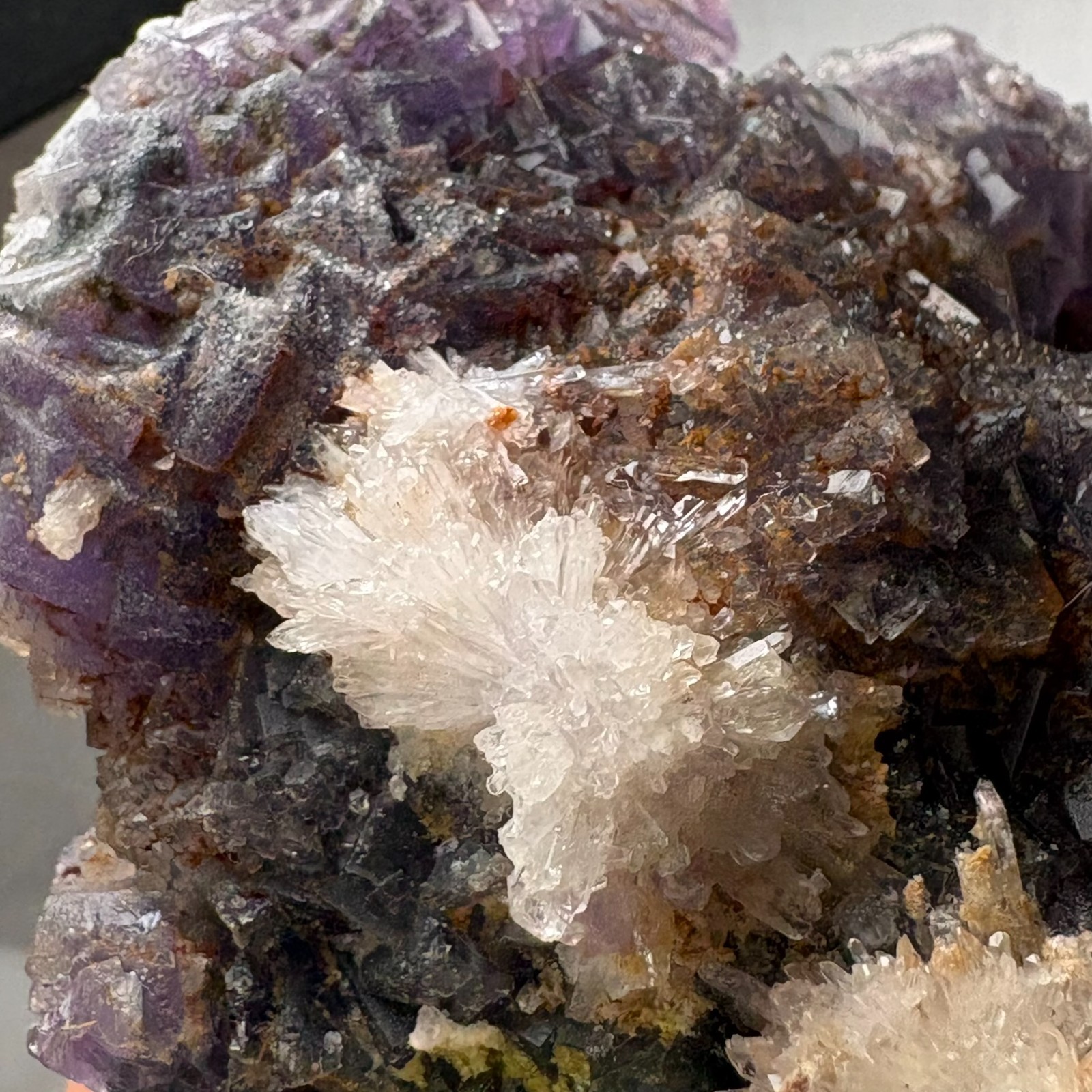 Large Rare Dual Color Fluorescent Natural Fluorite Double Sided Mineral Specimen