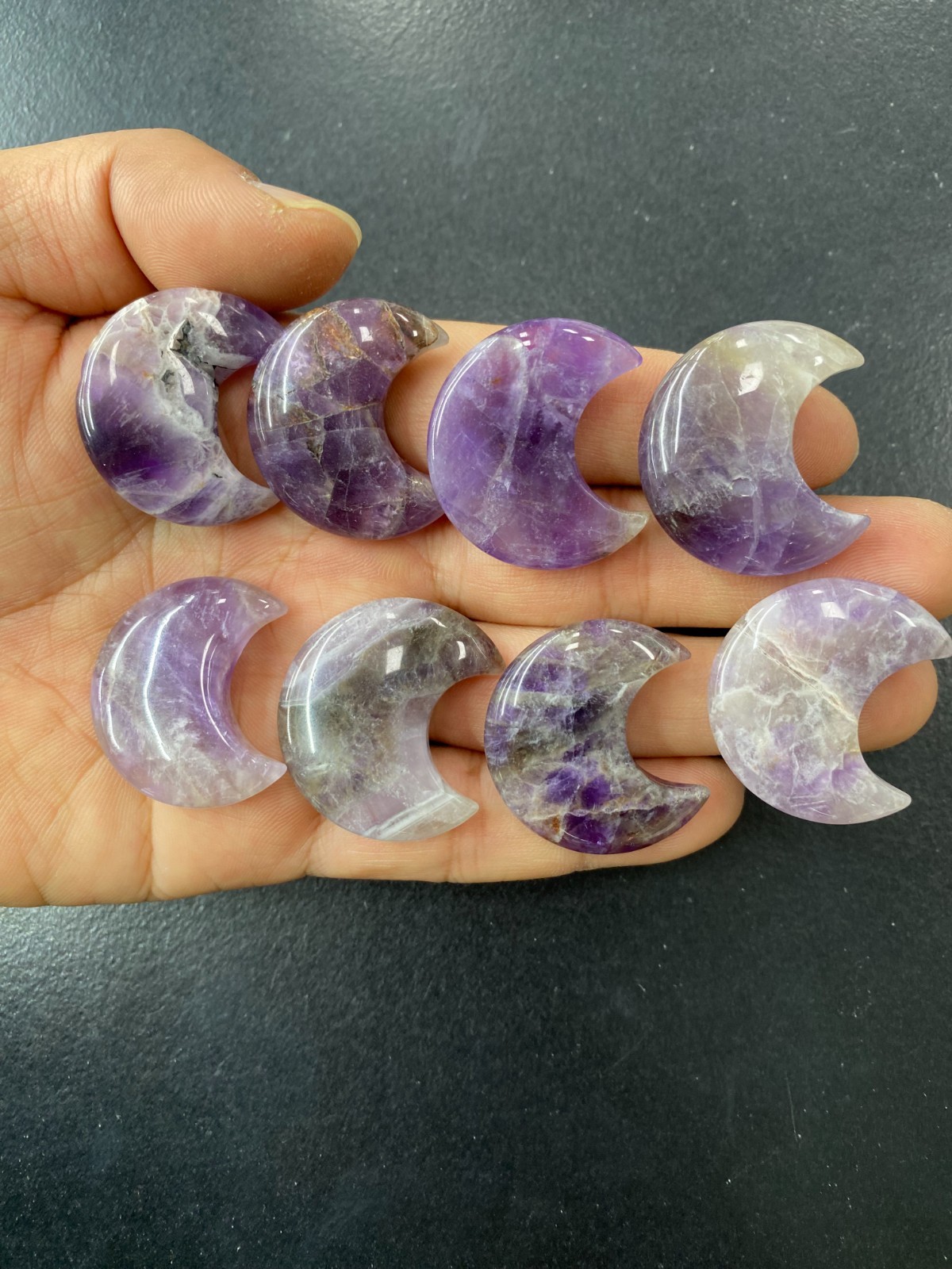 10pc Natural Dreamy Amethyst Quartz carved moon crystal reiki healing gift