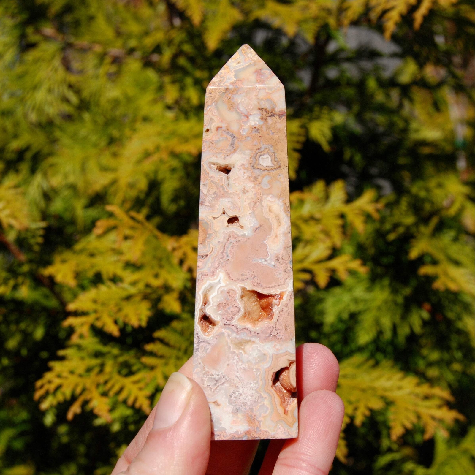 4.25in 117g PINK Crazy Lace Agate Druzy Crystal Tower, Indonesia