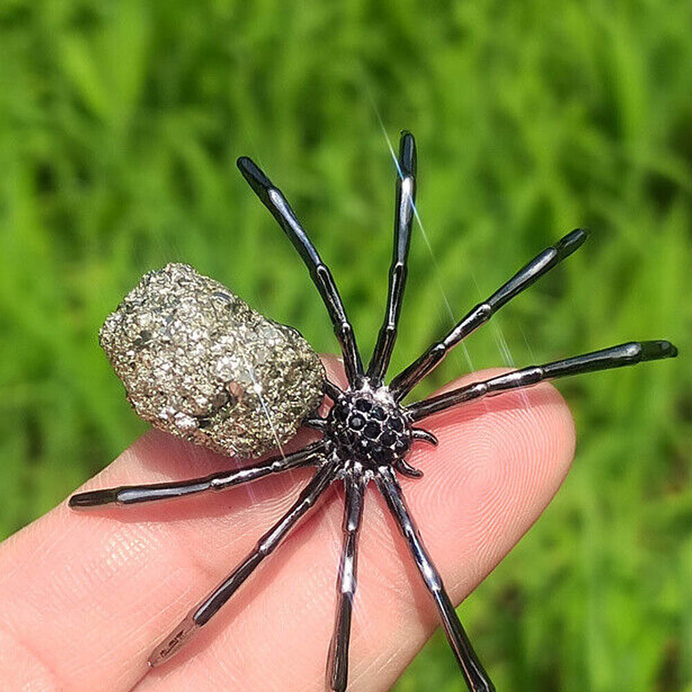 Natural Pyrite Spider Carved Quartz Crystal Skull Reiki Healing 1pc