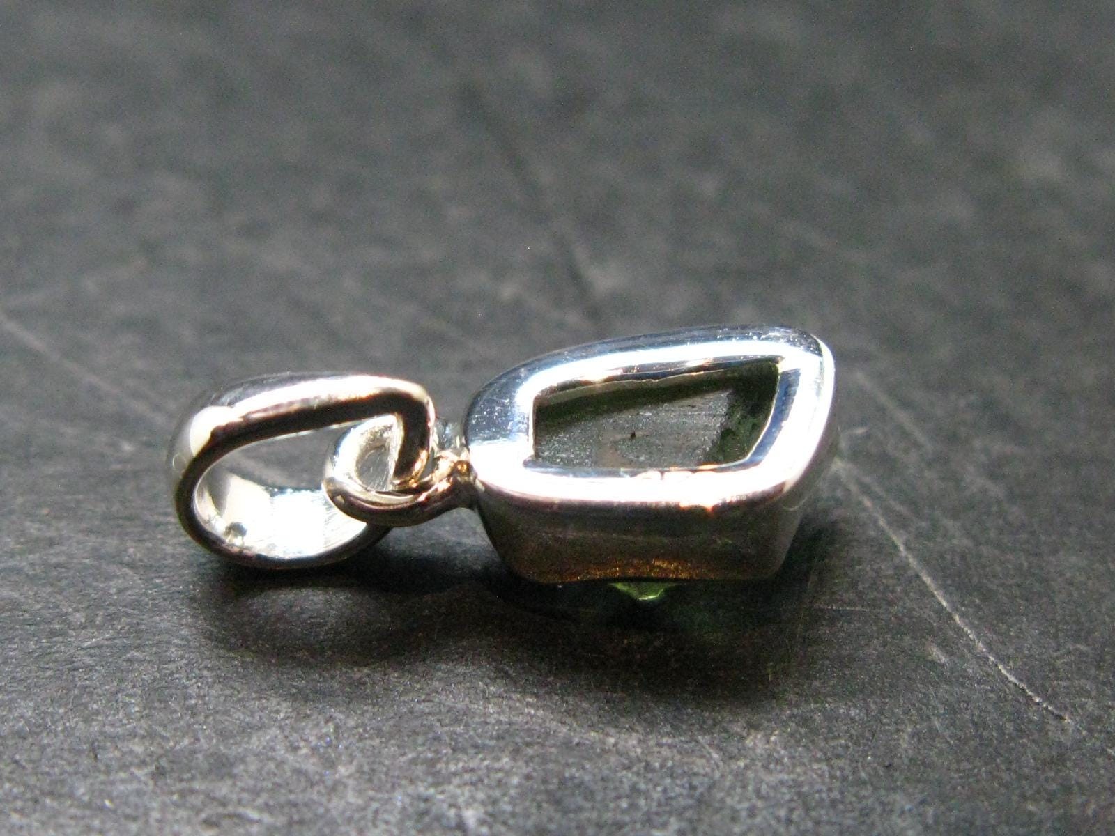 Gem Moldavite Tektite SS Pendant From Czech Republic – 0.7″ – 1.0 Grams