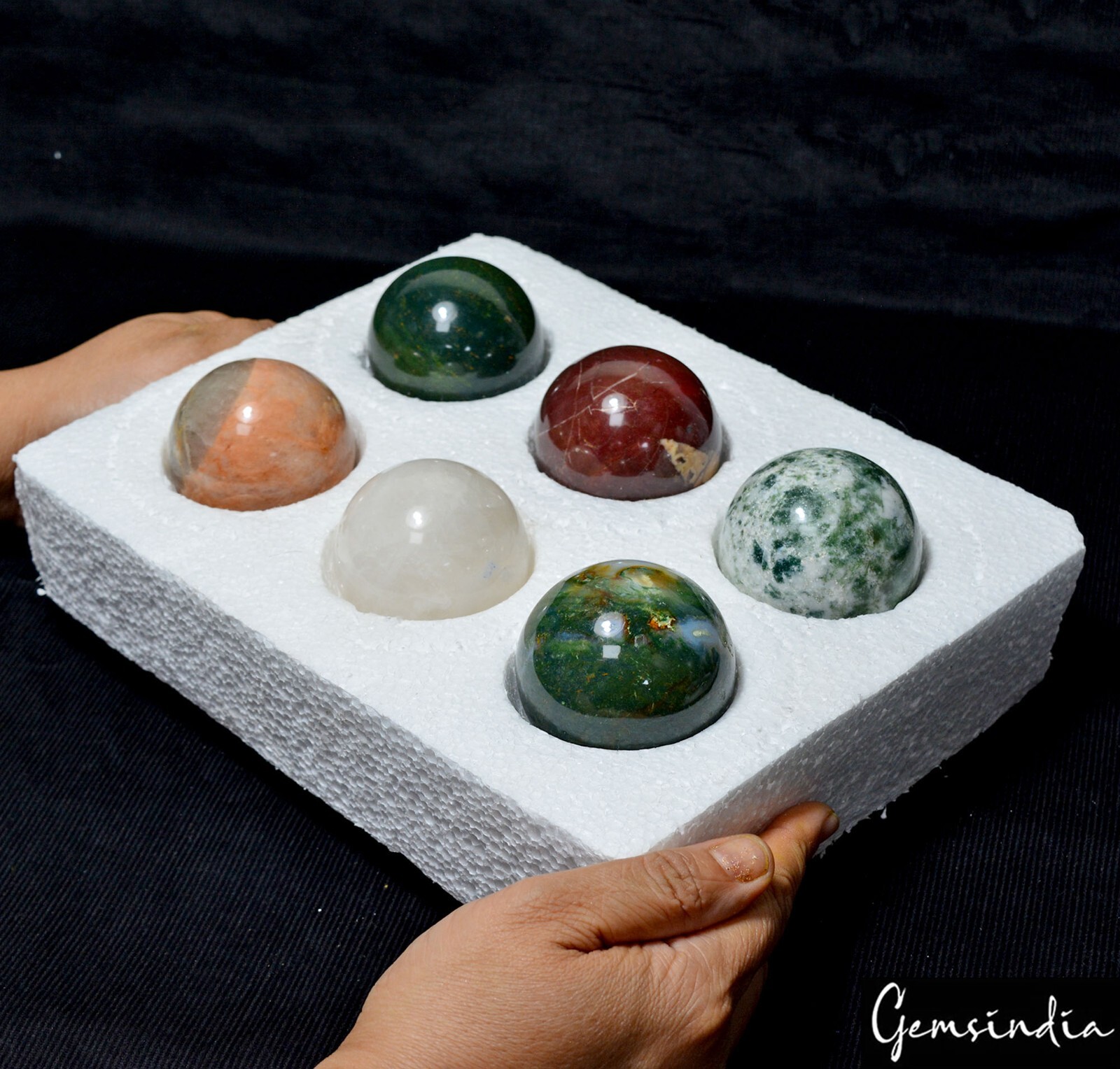 1.41 Kilo Natural Multi Gems Healing Crystal Mineral Sphere Lot 6 Pc With Stand