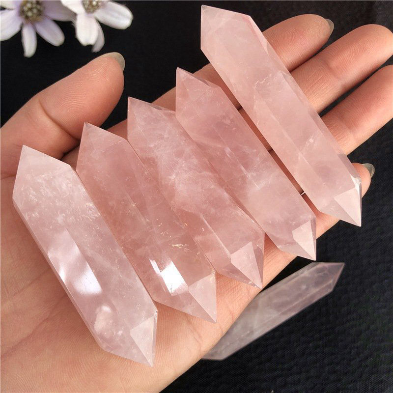 70-80mm Natural Pink Rose Quartz Crystal Point Wand Reiki Healing Chakra Obelisk