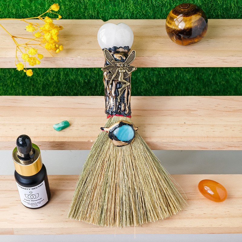 Enchanted Mini Witch Broom Crystal Protection Altar Tool Pagan Wiccan Decor Gift