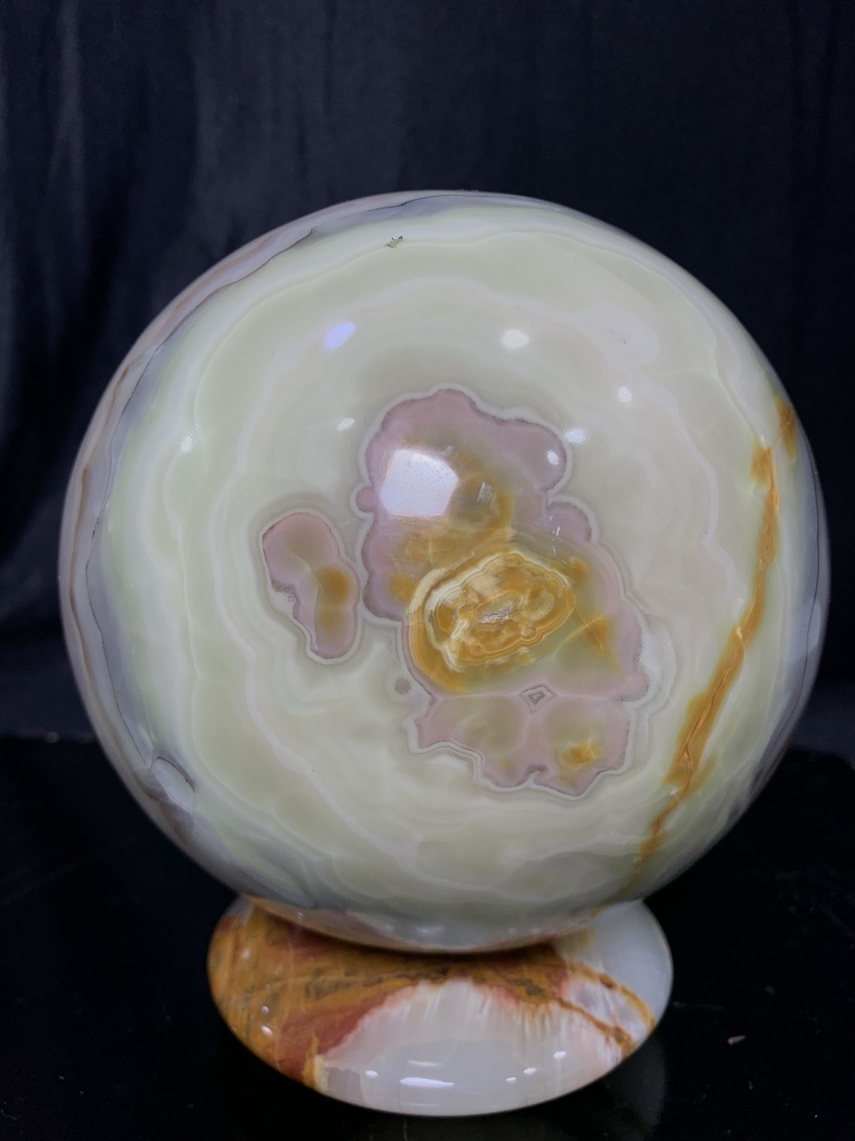 Large 95mm Green Banded Onyx Sphere 4.636kg Calcite Crystal Orb Specimen Stand