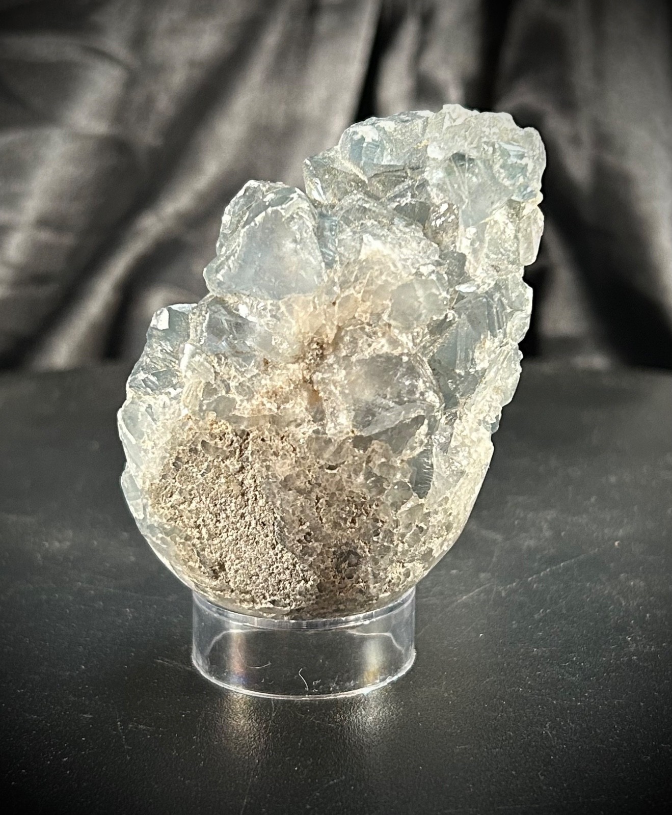 Pair of Celestite Freeform Specimens with Clear Acrylic Stands 1lb 5.8oz