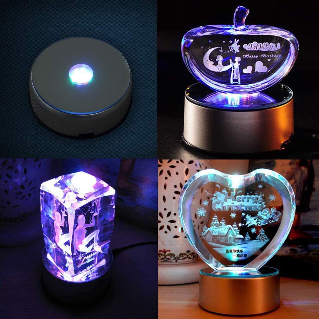7 LED Display Base Rotating Crystal Glass Display Stand for Tumbler Cups