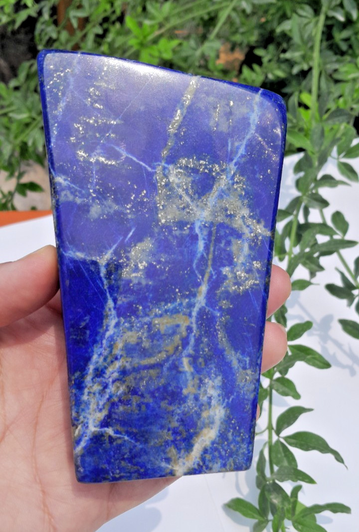 630g Lapis Lazuli Freeform With Iron Pyrite Inclusion Rough Tumbled Polished