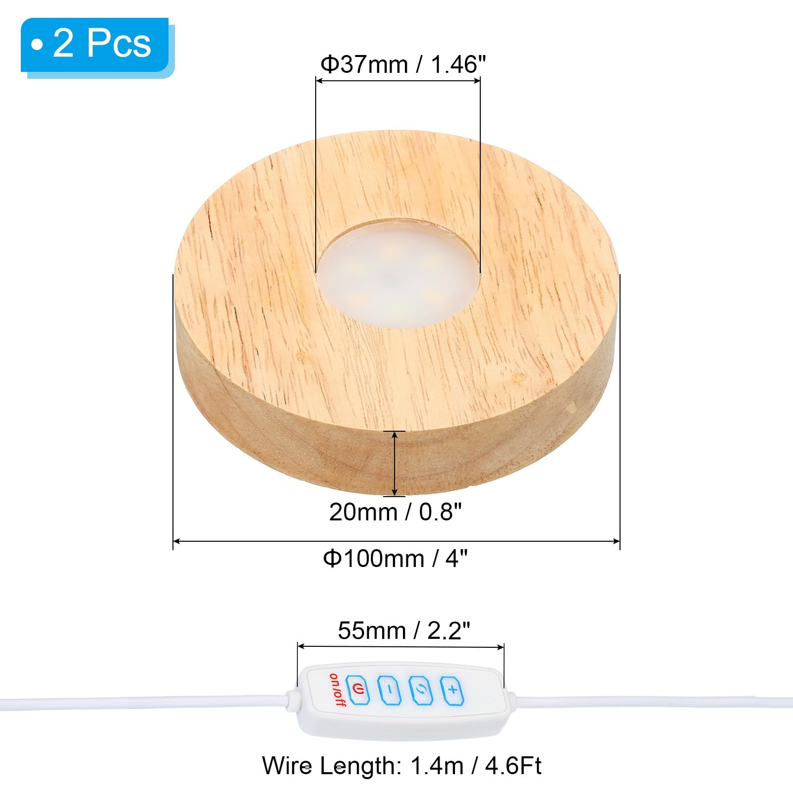 4 Inch Wooden LED Light Base, 2pcs Wood Light Display Base Stand Lighting wit…