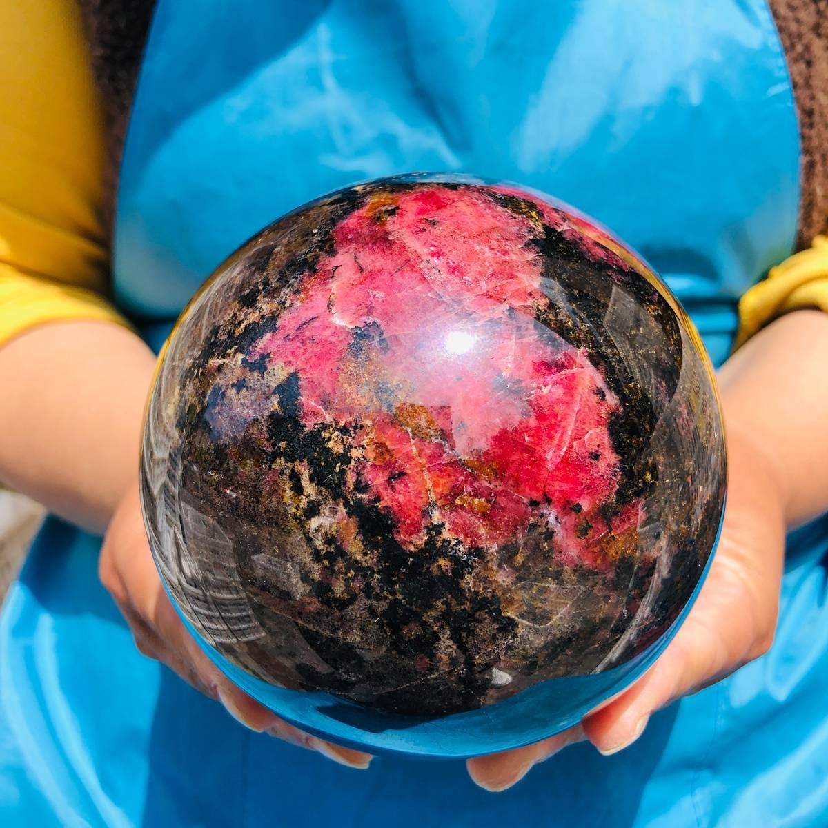 5.78LB Natural Rhodonite Crystal Sphere Pink Black Healing Gem Stone 4801