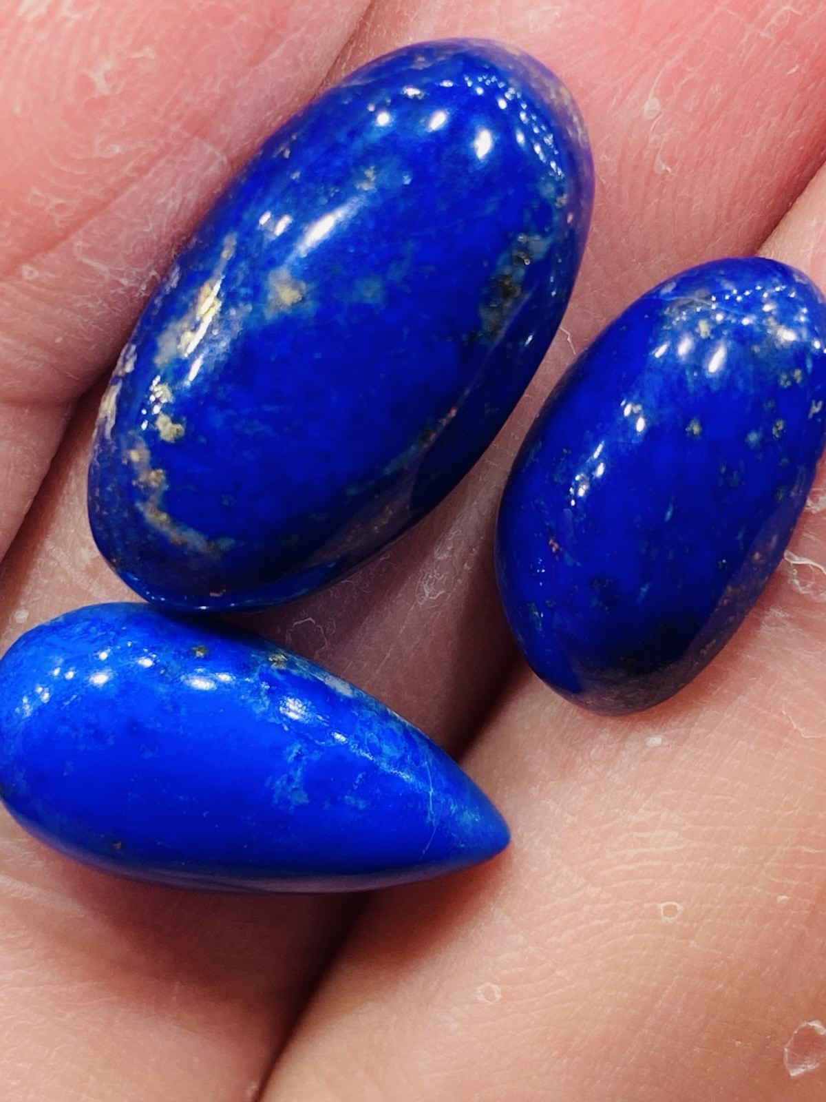 Natural Lapis Lazuli Cabochon Polished Gemstone from Afghanistan 3 Beautiful Pcs