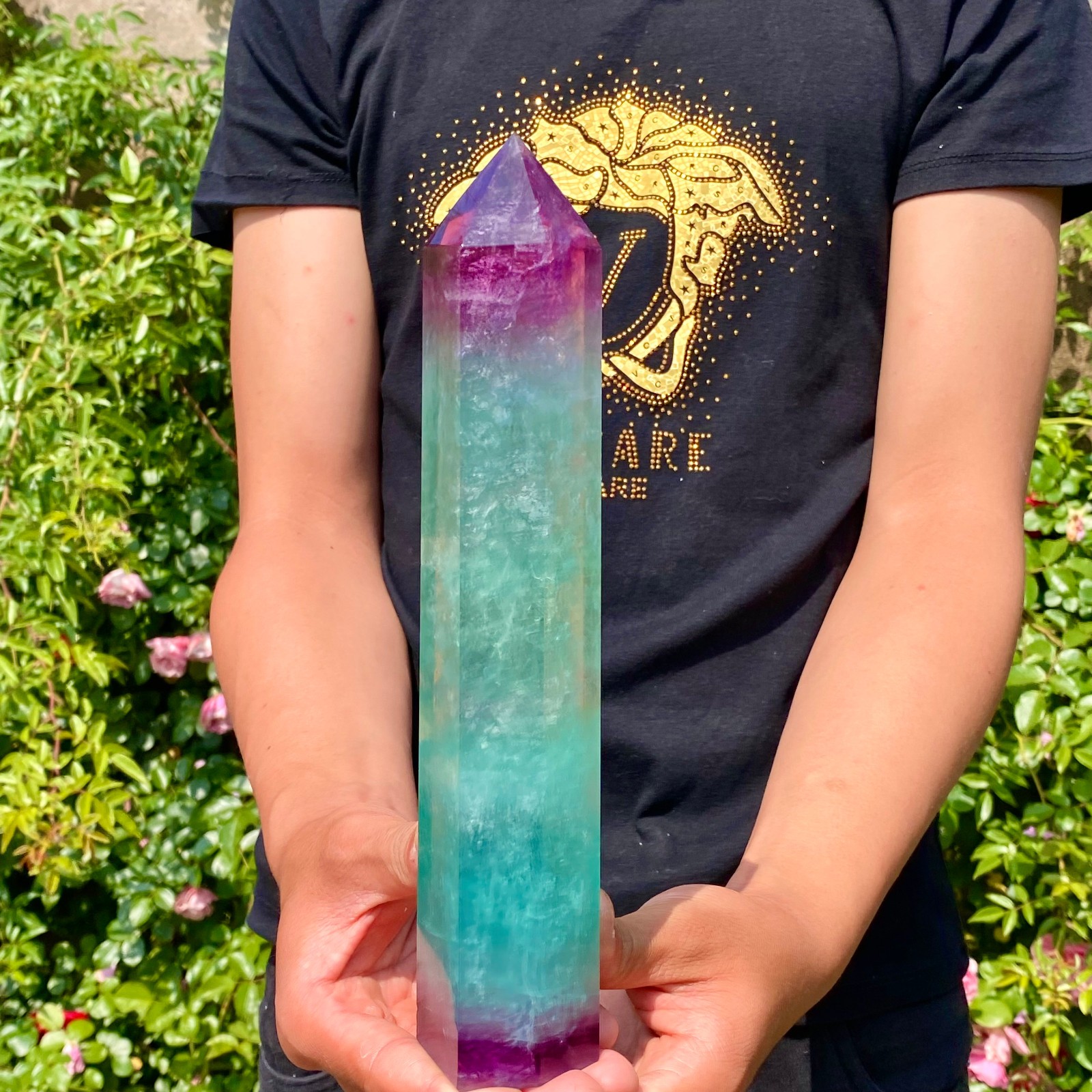 2.2LB Natural rainbow fluorite obelisk quartz crystal wand point Gem Healing