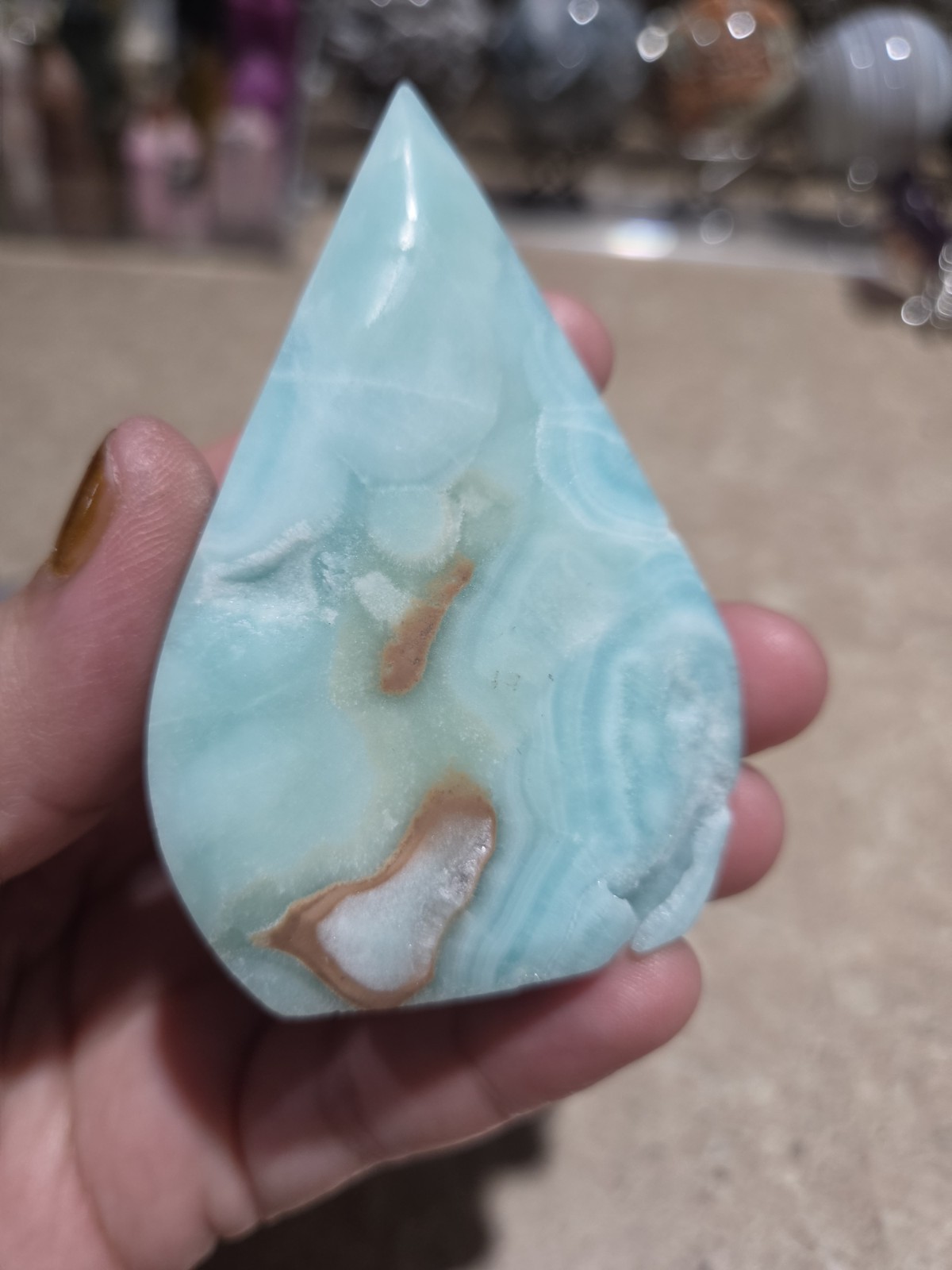 Crystal Hemimorphite Tear Drop Shape Free Form Carving
