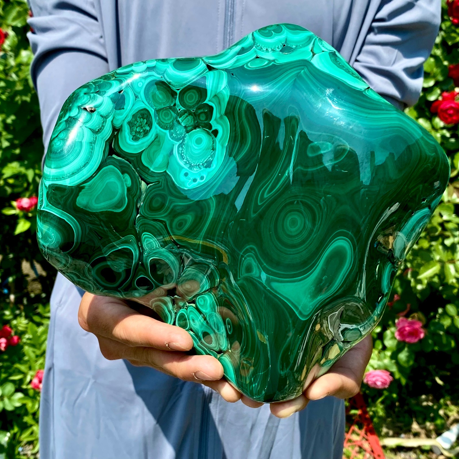 9LB Natural glossy Malachite egg transparent cluster rough mineral sample