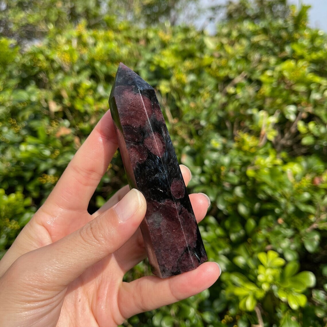 3~4 inch Garnet in Arfvedsonite Gemstone Point Obelisk Crystal Tower Decoration