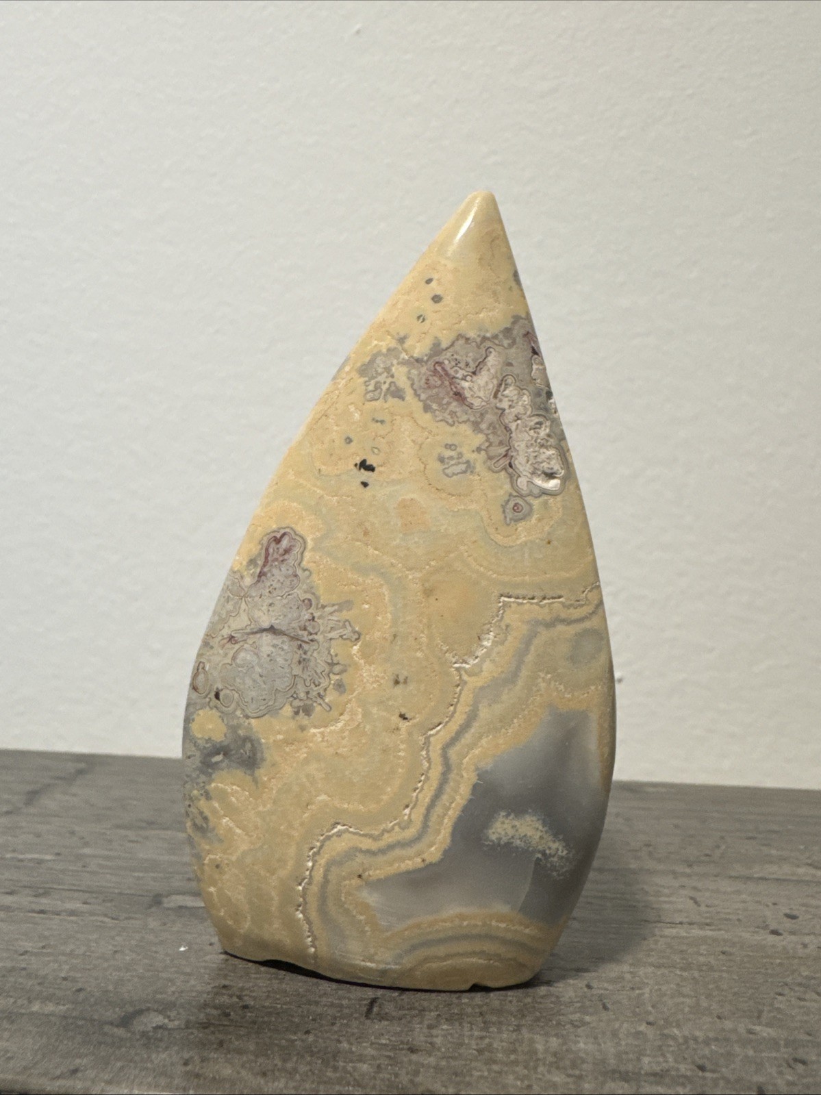 Yellow Mexican Lace Agate Crystal Teardrop 110 Grams 3.75”