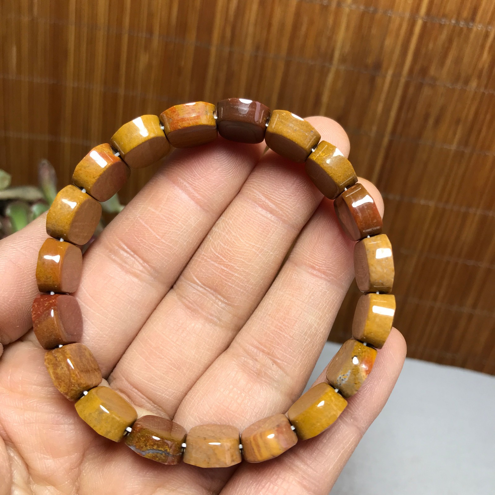 Natural Colored egg yolk Gemstone Bracelet Brown Stretch Bracelet Handmade A4067