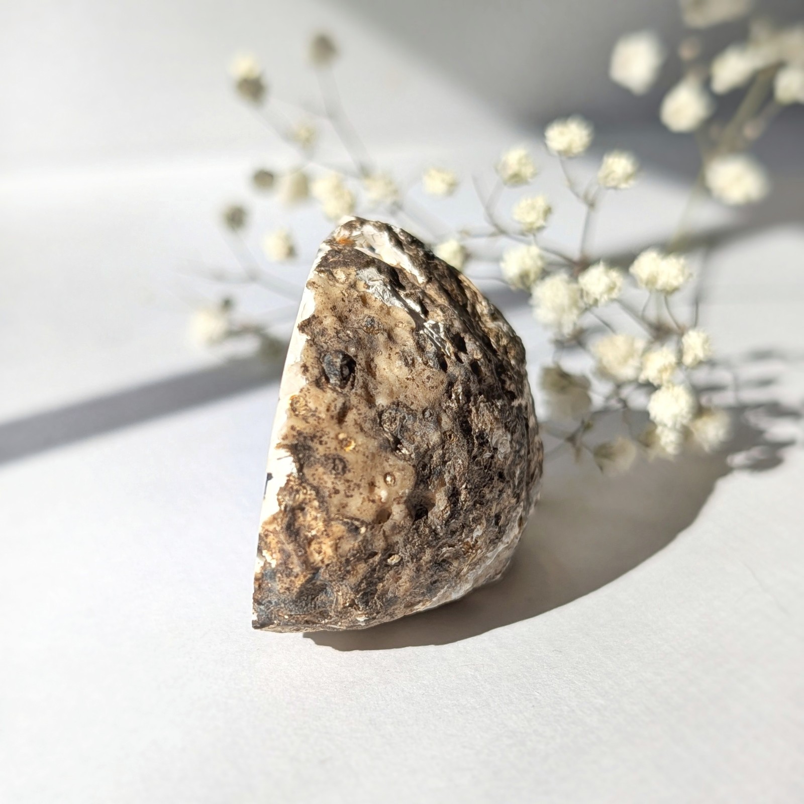 2″ oco agate geode, self-stands, natural quartz druzy geode half, quartz crystal