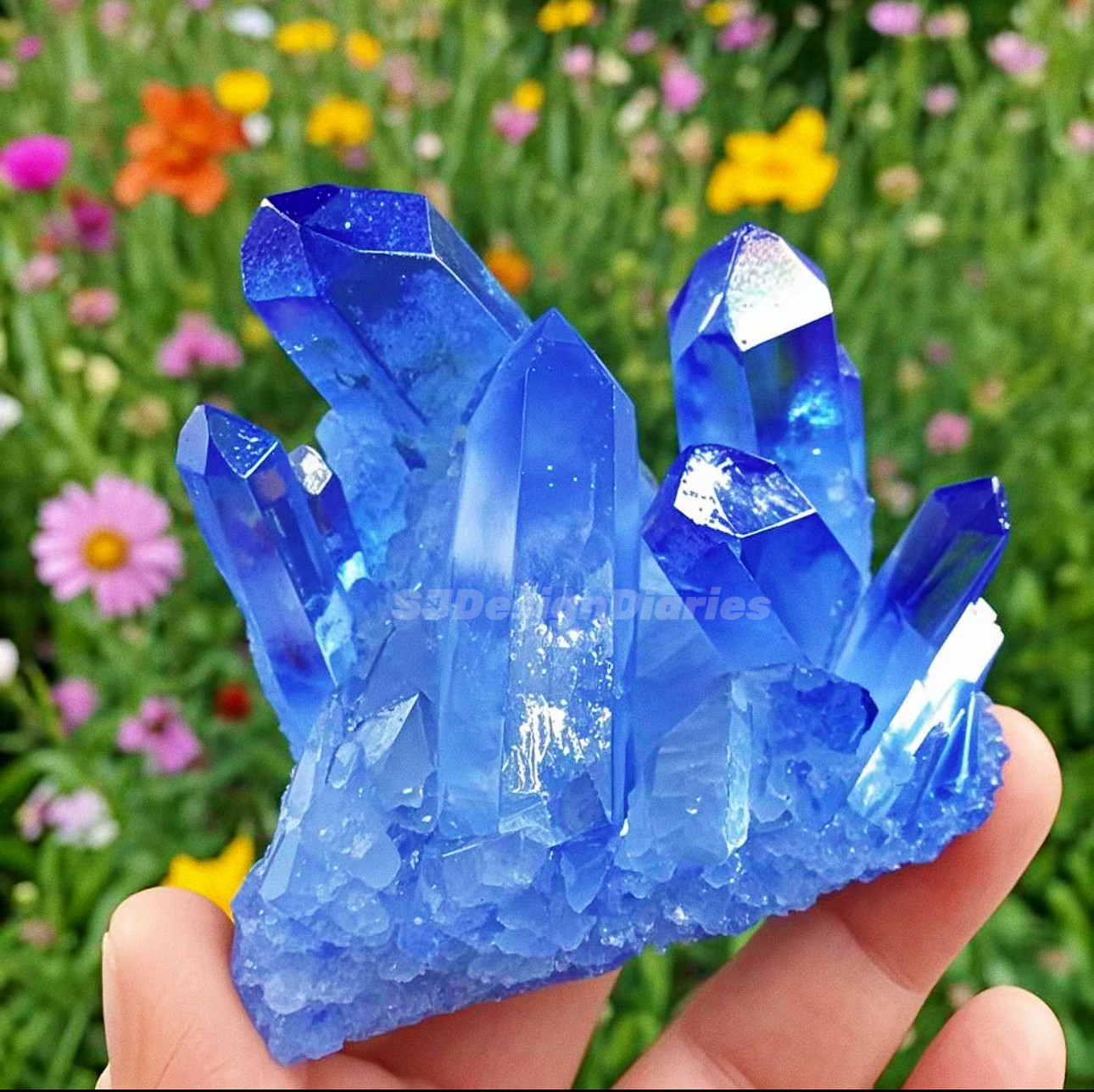 Titanium Aura Blue Crystal Rainbow Healing Cluster Geode Rock Decor Gift