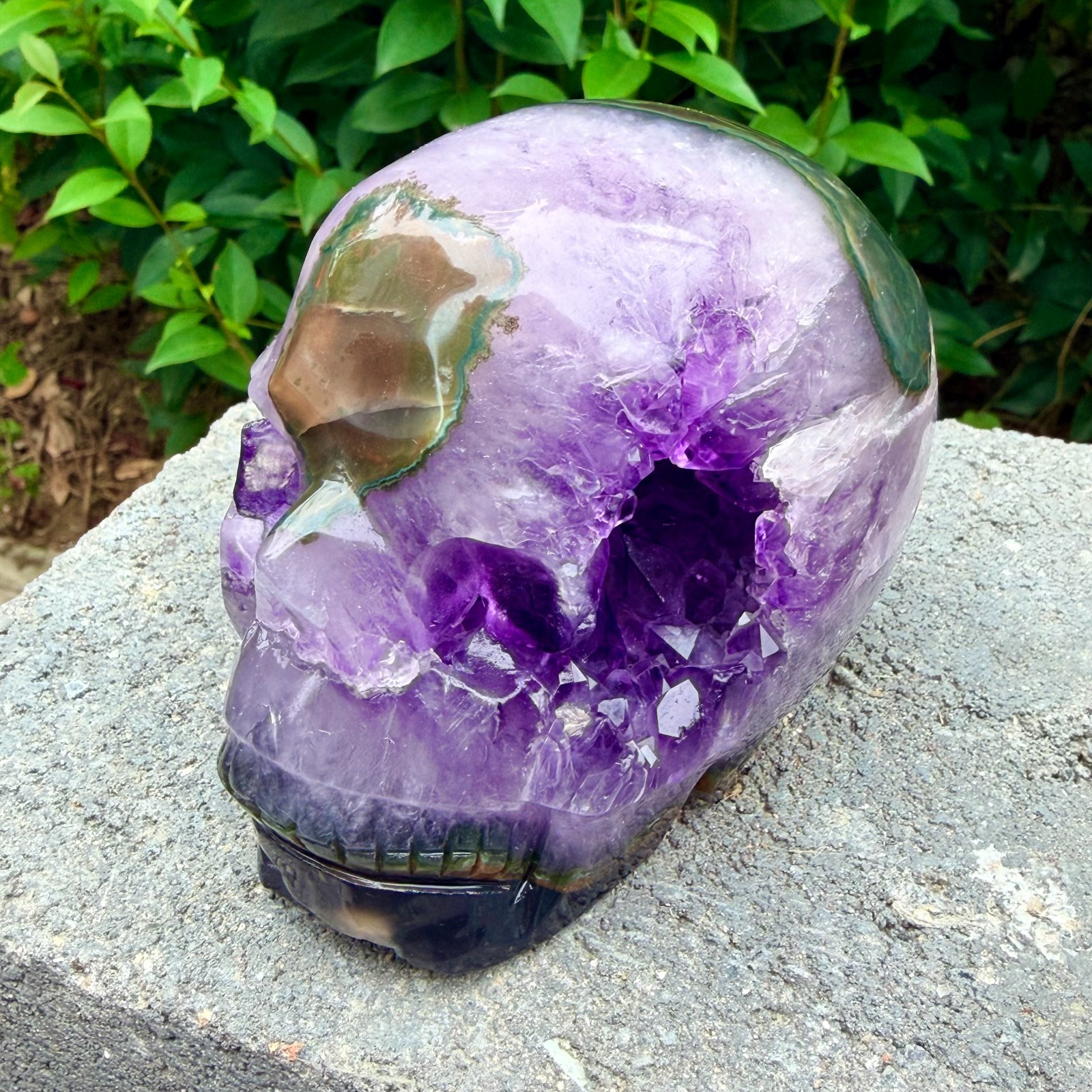 2.18lb Amethyst agate crystal cave skull, Rare hand carved skull specimen