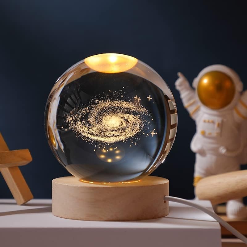 Elegant 3D Crystal Universe Globe with Wood Base – Ambient Lighting Decor