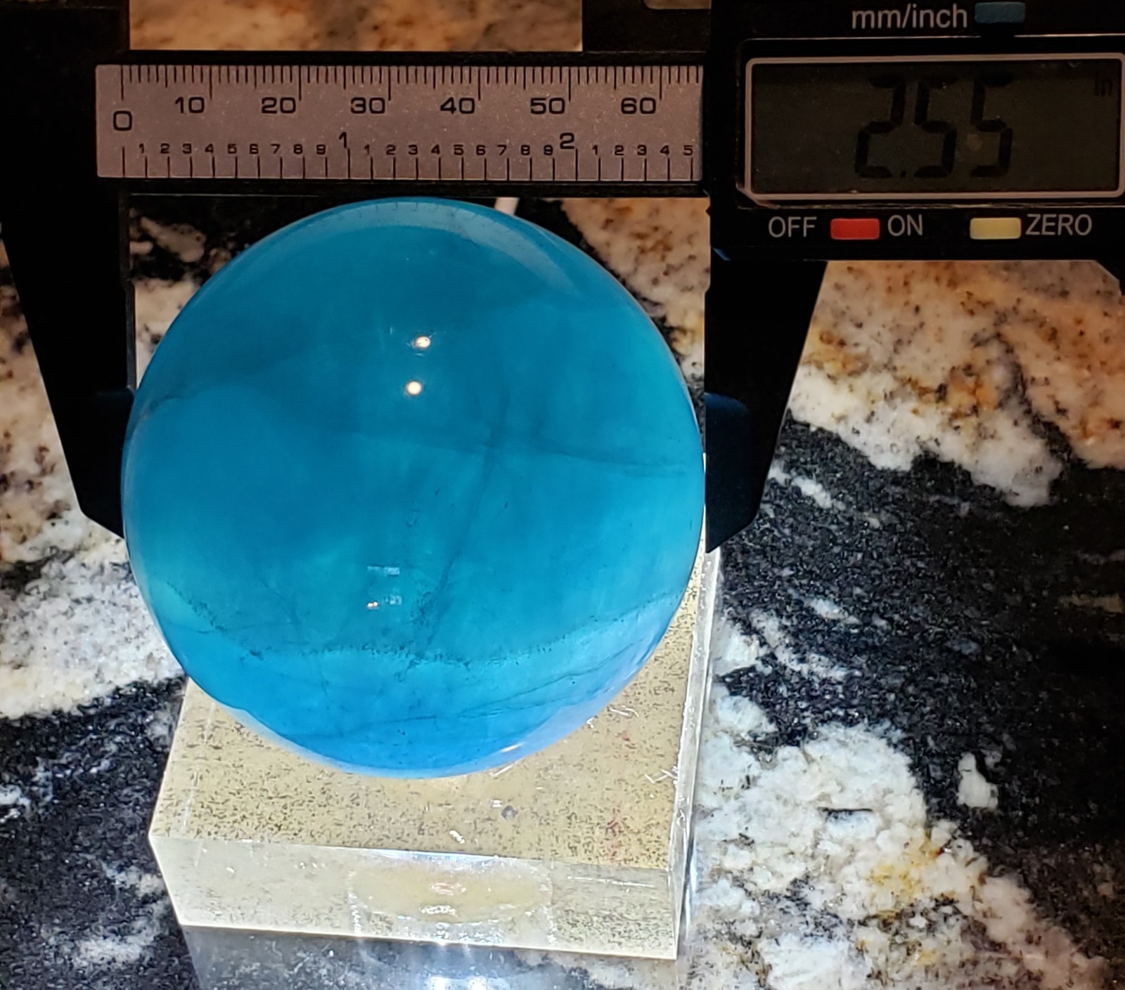 2.5″ Deep Blue Fluorite Quartz Crystal Sphere Ball Orb Rainbow UV, 456g or 1 lb