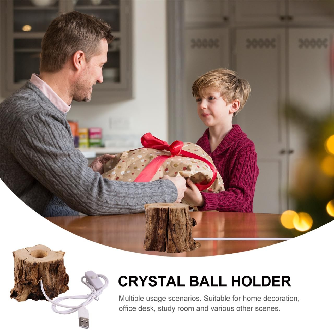 Tree Stump Led Light Base USB Charging Crystal Ball Display Stand for Home Of…