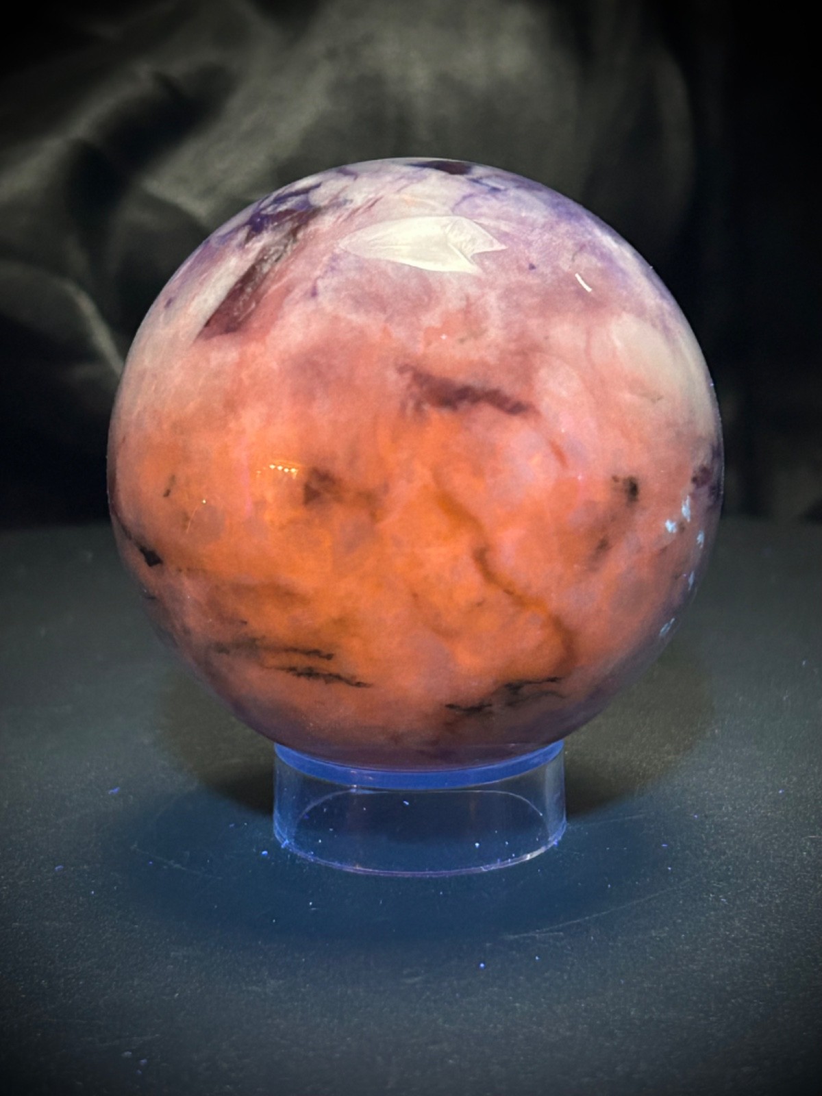 2.52” Afghanite Sphere With Acrylic Stand – Amazing UV 12.5oz (354 grams)