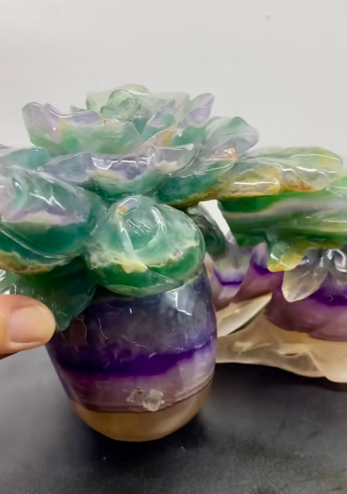 8.6LB Natural Color Fluorite Quartz Carved Flower Skull Crystal Reiki Decor Gift