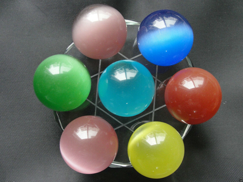 7 star plate Asian Quartz Cat Eye Crystal Healing Ball Sphere 40MM*7PCS+Stand