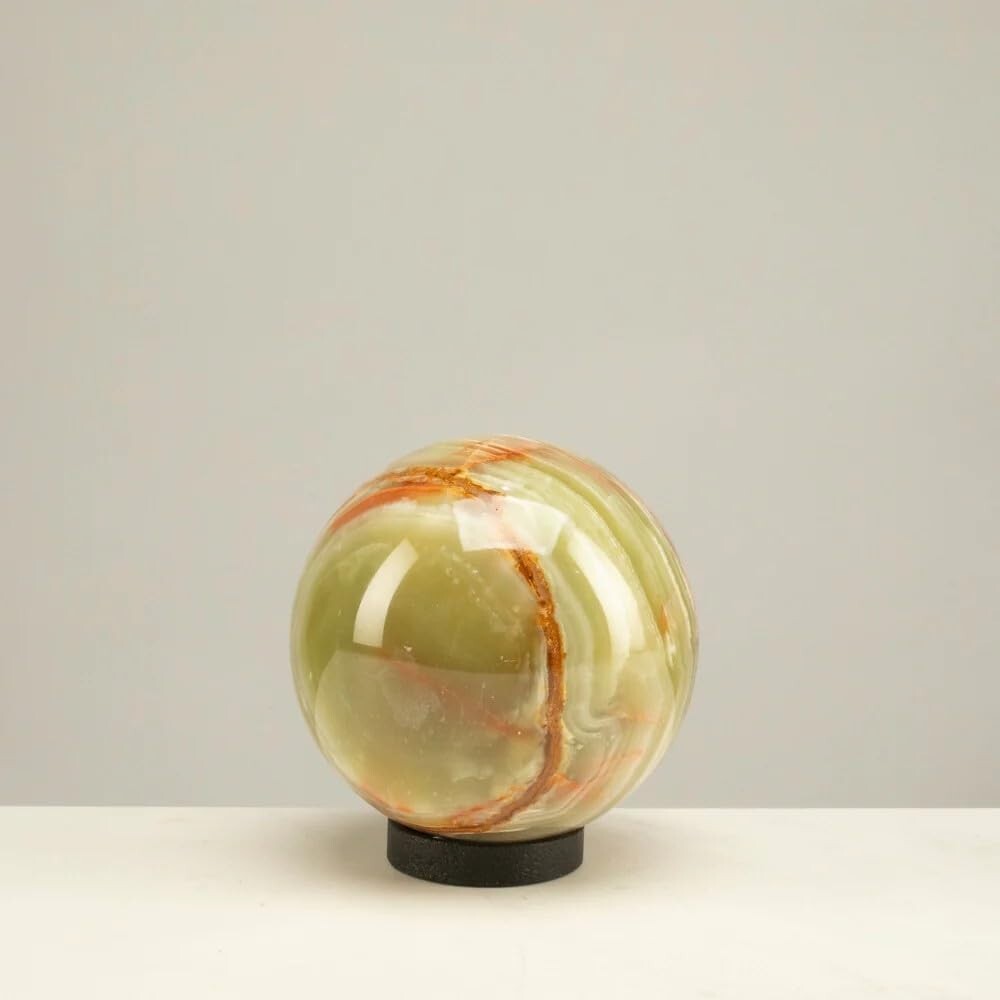 3″ Green Onyx Sphere – Hand-Carved in Pakistan, Elegant Décor, No Stand
