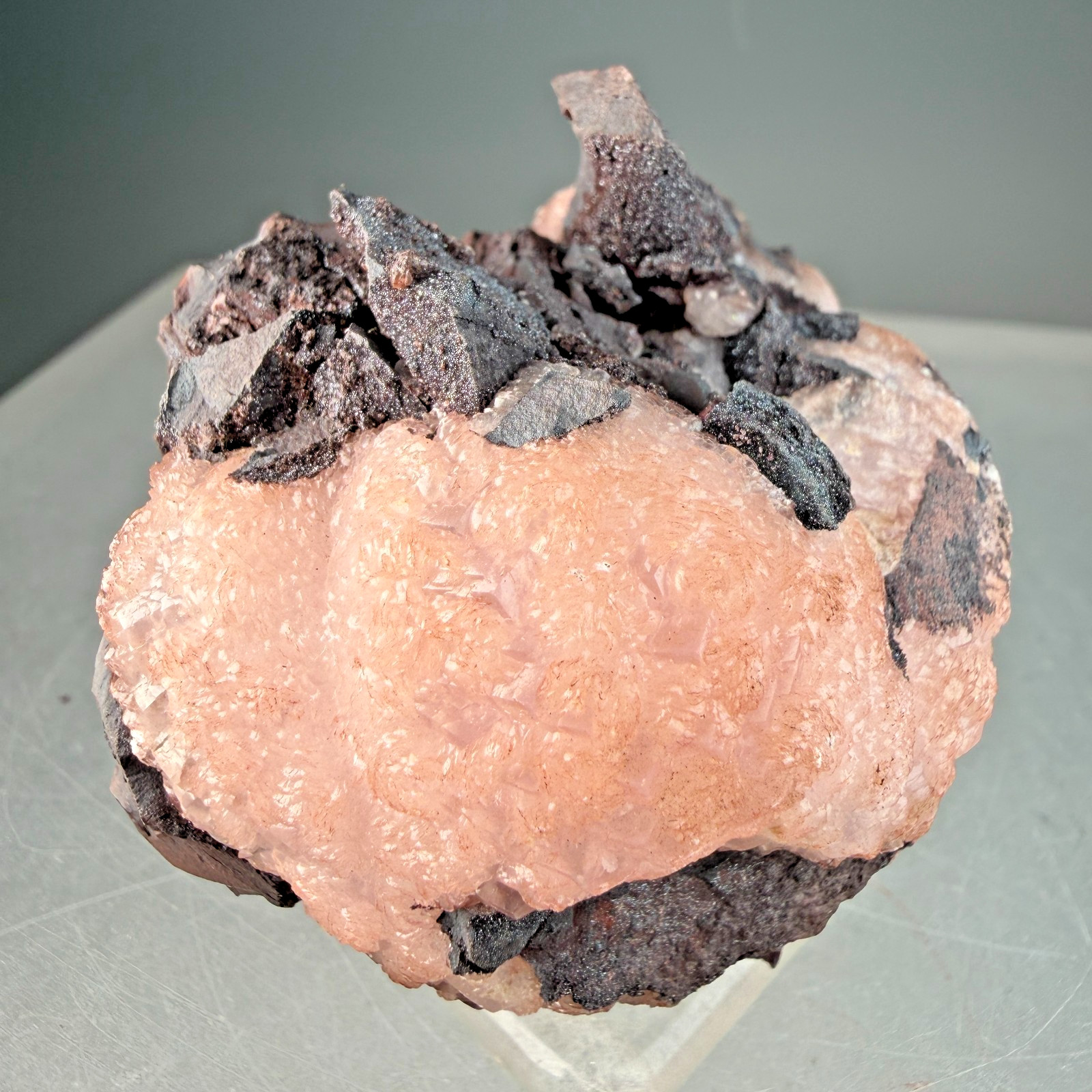 Vibrant Pink Manganocalcite on Hematite: Montreal Mine, Iron County, Wisconsin