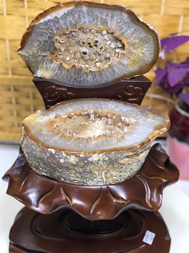 10.4LBNatural Agate Crystal Geode Quartz Bowl Wealth Spirit Energy Healing+Stand
