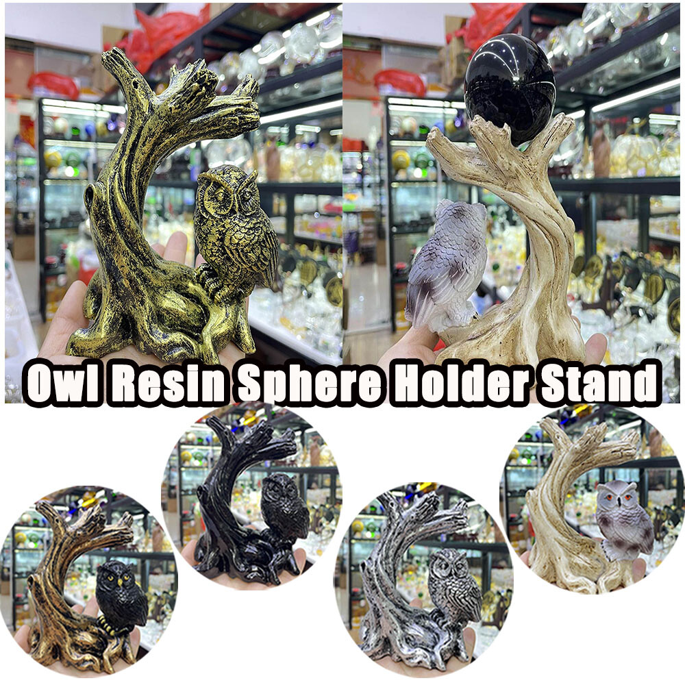 Owl Resin Sphere Holder Stand Base Natural Crystal Ball Hand Decoration Gift USA
