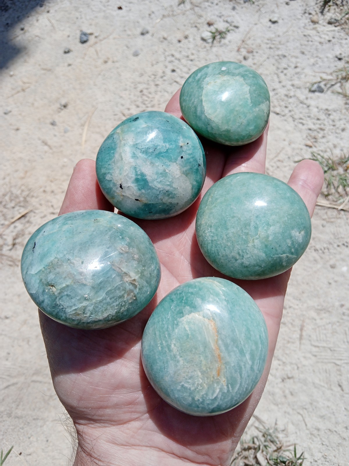 Lot of 5 Hand Polished Amazonite Palm Stones! Healing, Over 1 Lb! S2