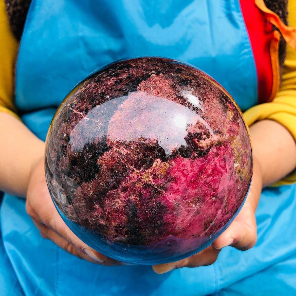 6.6LB Natural Rhodonite Crystal Sphere Pink Black Healing Gem Stone 4802