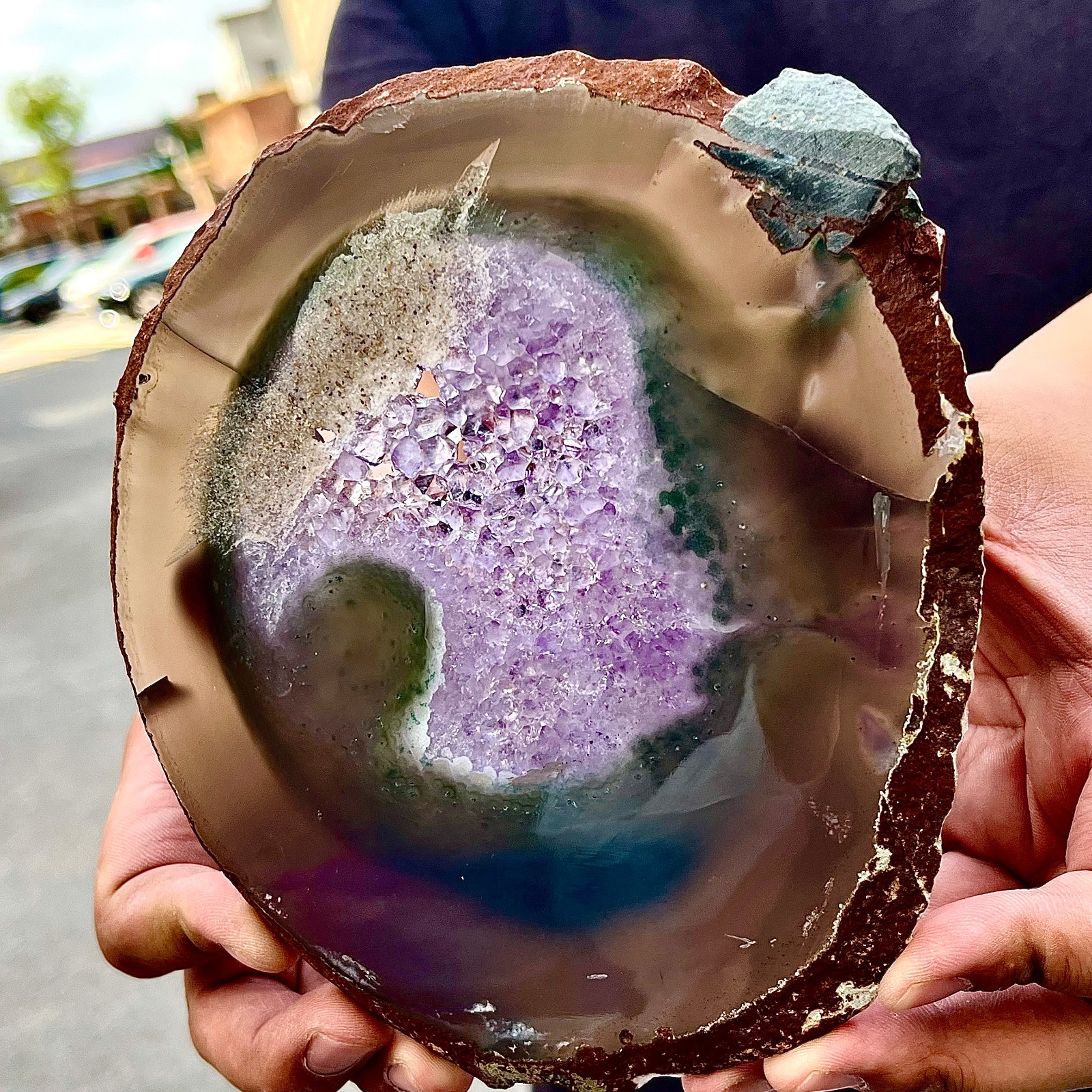 1.08LB Natural Amethyst Agate Crystal Hand cut Piece Specimen Healing