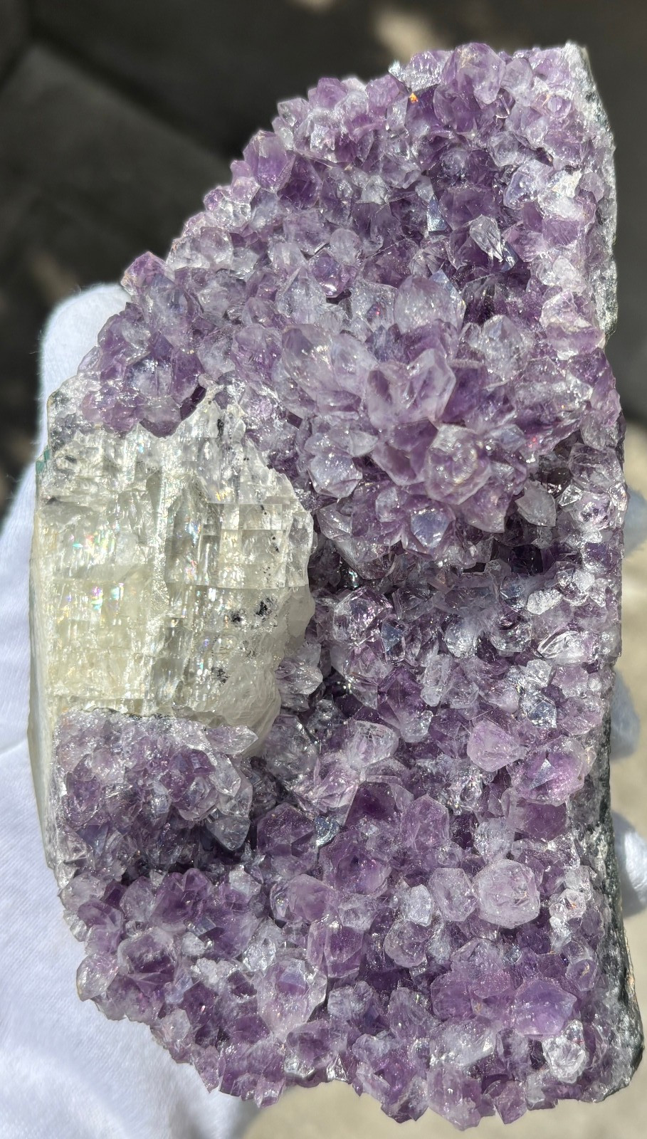 USA SALE 629g/1.38LB AMETHYST with CLEAR CALCITE SPECIMEN FREE STANDING FREEFORM