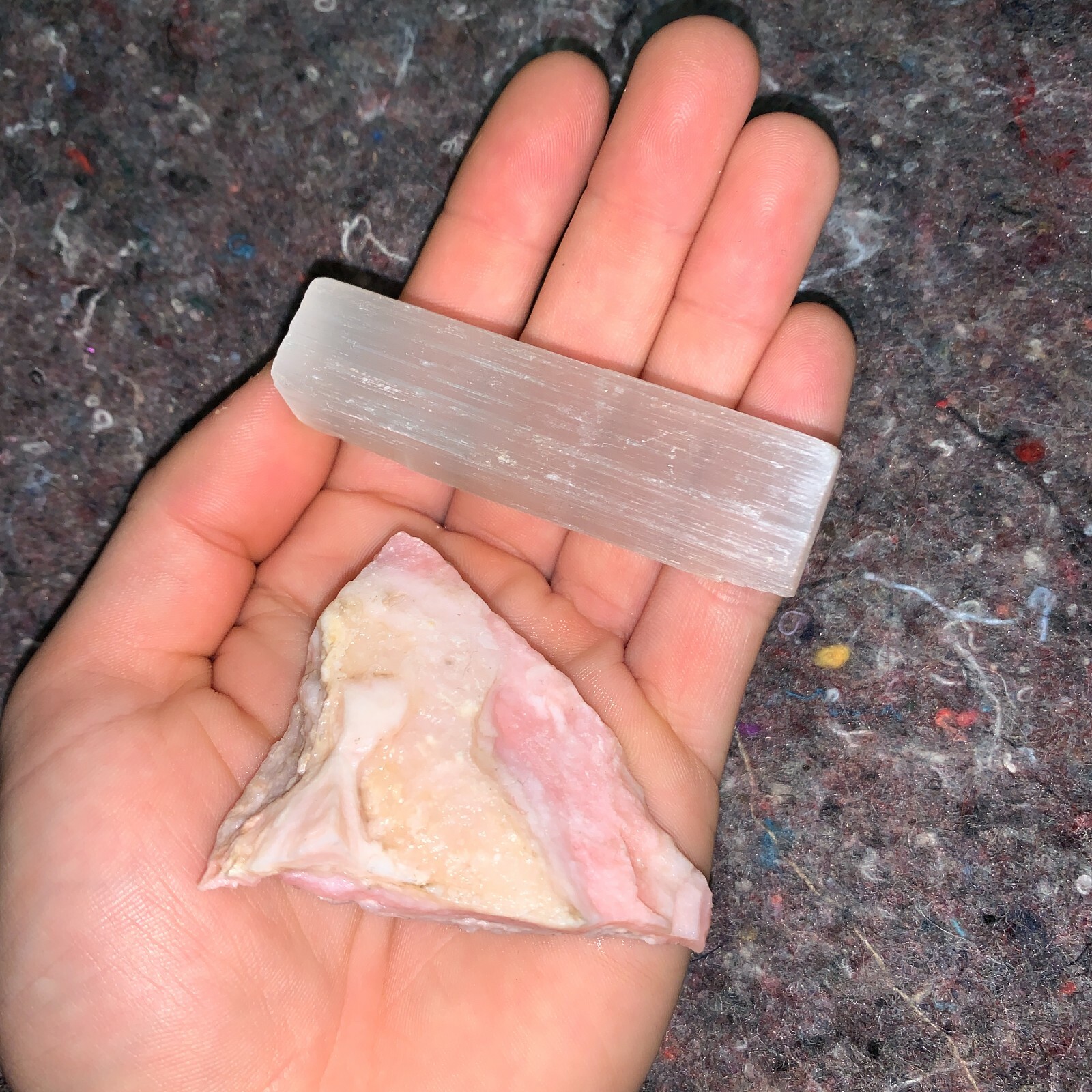 One (1) Charged Pink Opal Rough Gemstone + A FREE Selenite Charging Stick